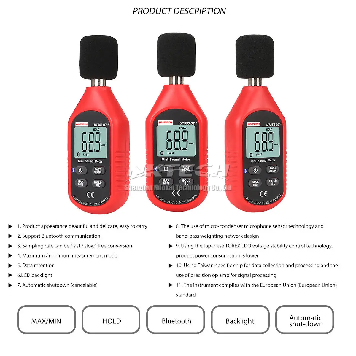 Nktech ut353bt шумомер цифровой bluetooth Шум метр тестер 30 130db децибел мониторинга
