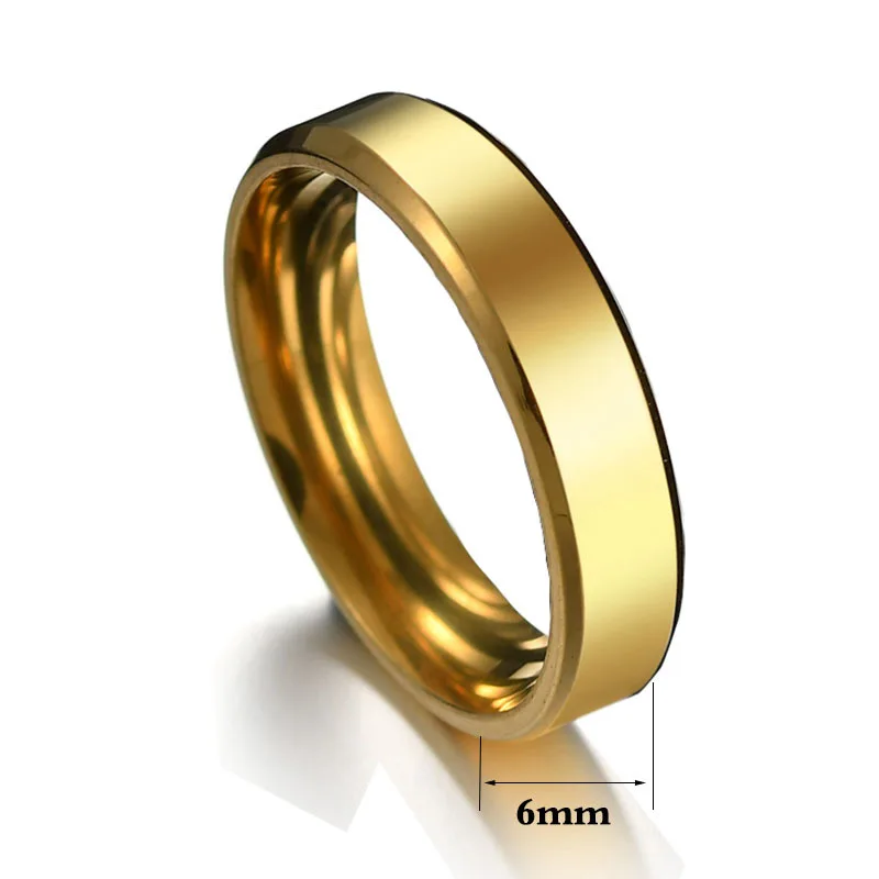 6mm Flat Gold Классические 6 мм/8 мм простые парные кольца 316L из нержавеющей титановой стали, Трендовое повседневное кольцо для большого пальца, ювелирные изделия для женщин и мужчин - Цвет основного камня: 6mm Flat Gold