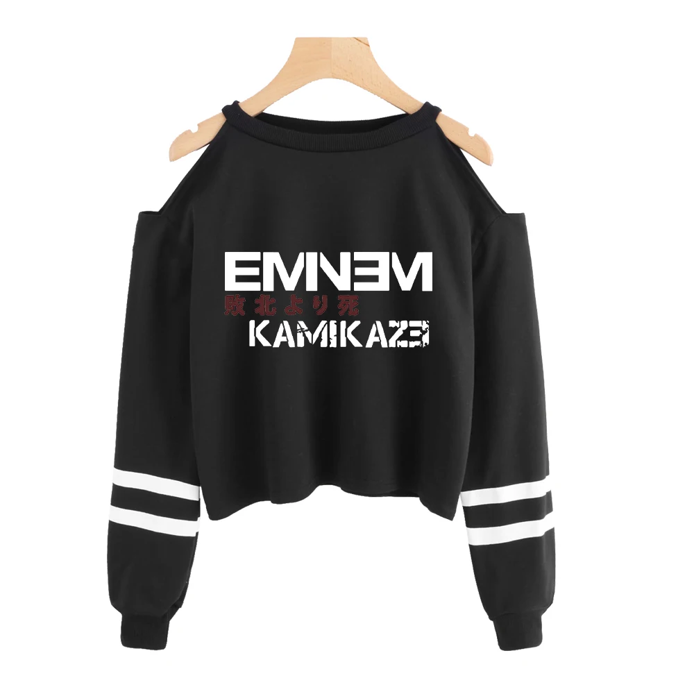 Толстовка-пуловер с принтом Eminem и Blueface, Женская толстовка с открытыми плечами, топы, рубашка, женская одежда, Толстовка Женская
