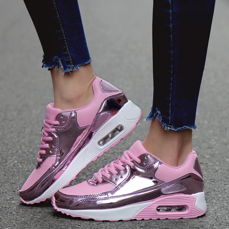 Fujin Autumn Non Slip Shock Absorption Sneakers Dropshipping Bright Surface Low Top Mesh Couple Air Cushion Shoes Large Size | Обувь