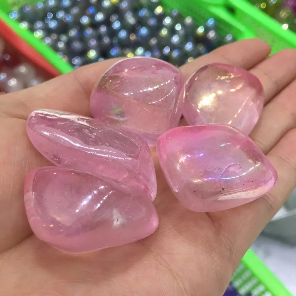 Фото 5pcs Angel Aura Quartz Pink Titanium Bismuth Coated Crystal Tumbled stone Healing Stones 5pcs Angel Aura Quartz Pink Titanium Bismuth Coated Crystal Tumbled stone Healing Stones