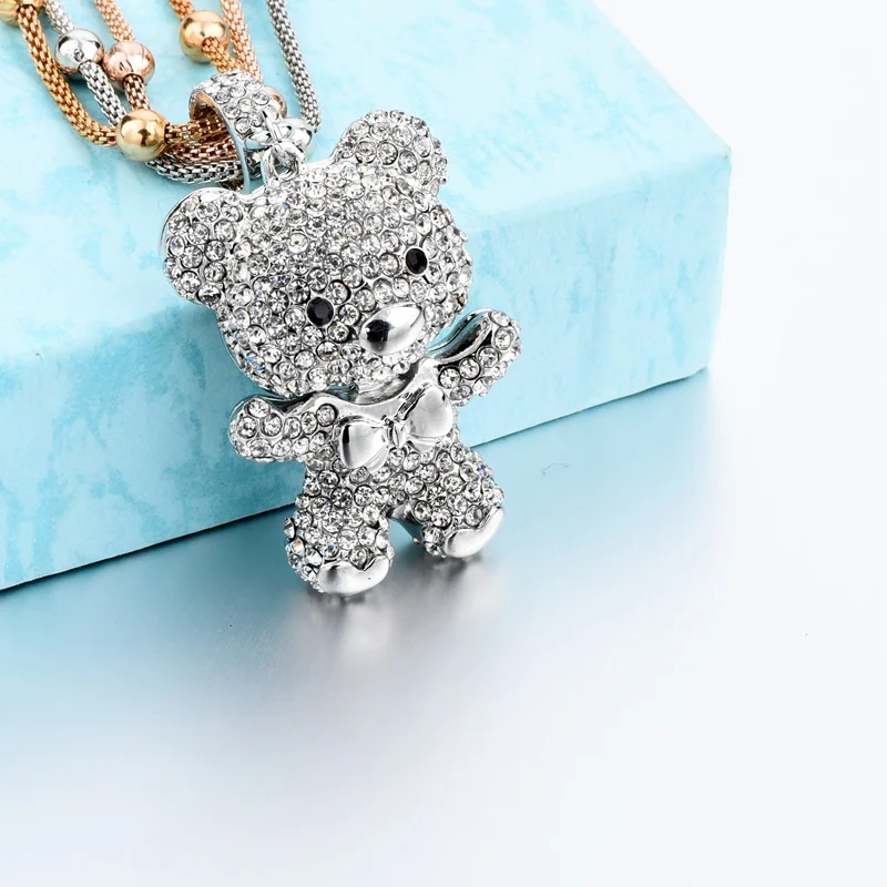 Женское Ожерелье с кулоном LongWay многослойный серебряный или медвежонок длинное