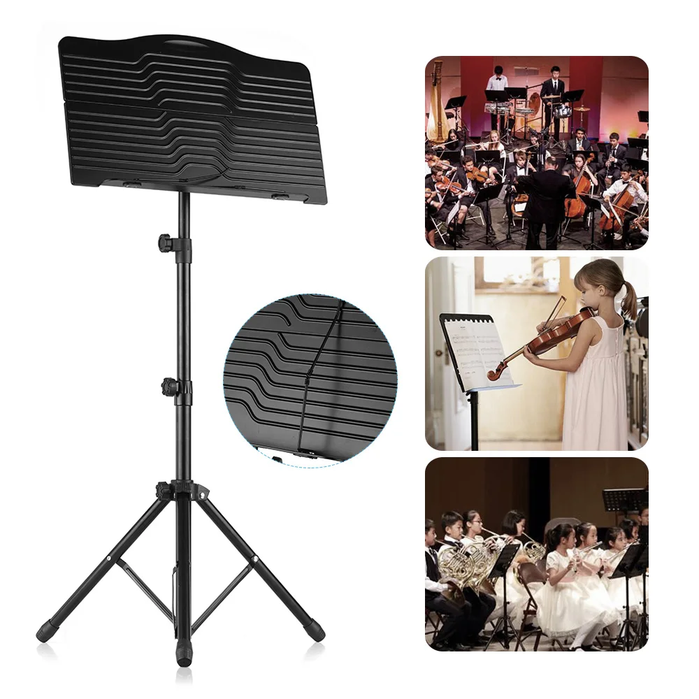 Folding Portable Sheet Music Stand Shelf Metal Tripod Adjustable Height Black for Violin Piano Guitar Instrument | Спорт и
