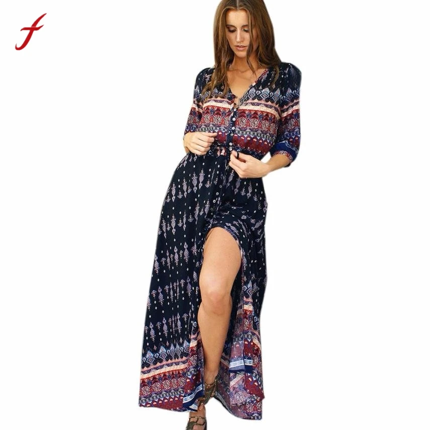 Boho Платье женское летнее богемная Туника Цветочные Вечерние пляжный длинный