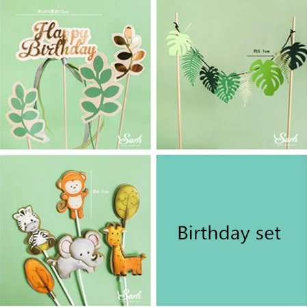 Birthday toppers set Украшения в виде слона, животных, украшения для торта с днем рождения, золотые украшения для детского дня рождения, вечерние принадлежности для мальчиков и девочек, сладкие подарки для выпечки - Цвет: Birthday toppers set