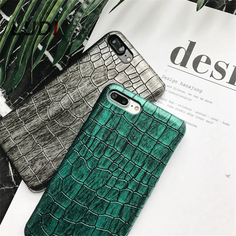 Чехол LUDI из крокодиловой кожи с зелеными и серыми блестками для iPhone X/8/7/8plus/xs/xr max