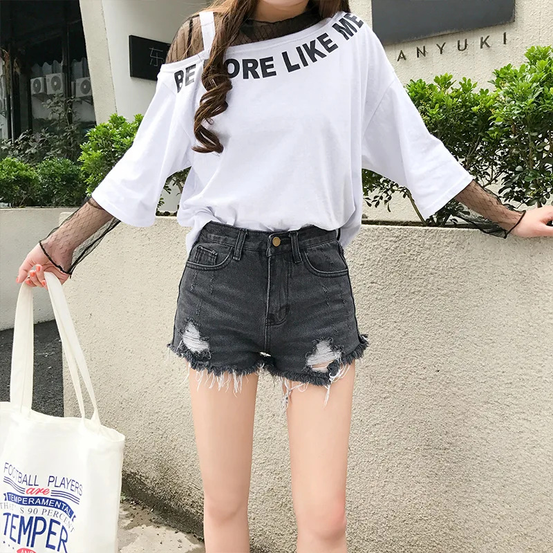 Summer Shorts Women Fashion Large size Denim New Female Zipper Button pocket hole Ripped Casual 2019 Slim-type | Женская одежда