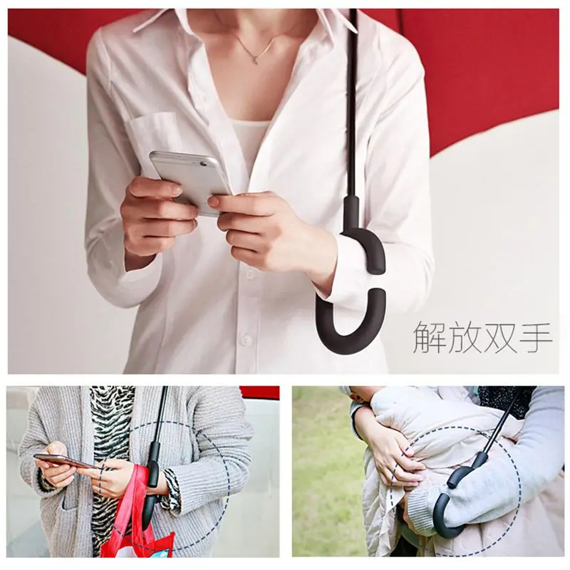 Ветронепроницаемый складной двухслойный перевернутый зонтик с длинной ручкой