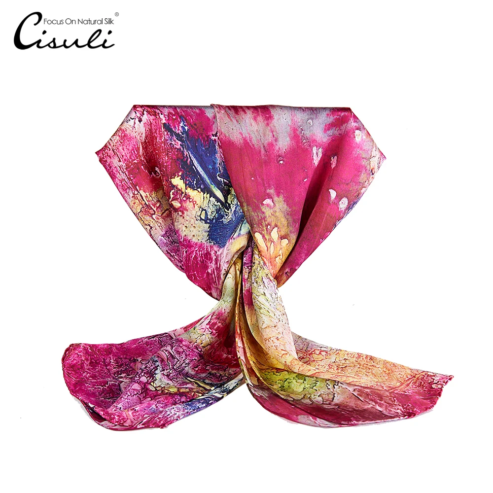 Online CISULI 100% Silk Satin Lange Schals 52cmX170cm Reiner Seide Weibliche Kopf Schal als Geschenk Multi Malerei Muster Option