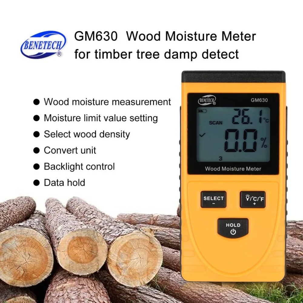 BENETECH GM630 цифровой ЖК дисплей измеритель влажности древесины тест Дерево Бумага