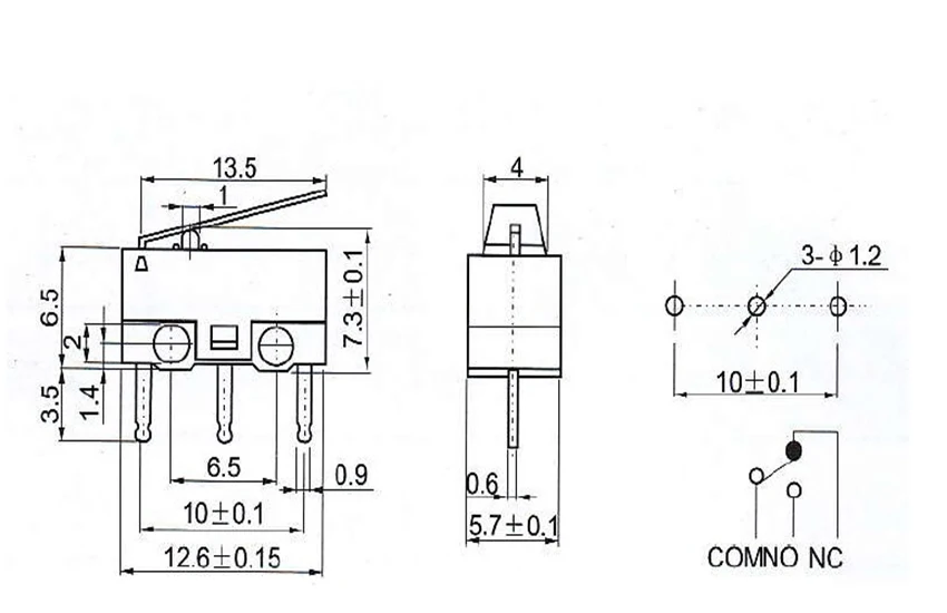 10 шт. концевой переключатель кнопочный переключатель 1A 125V AC переключатель мыши 3 штыри микро-переключатель