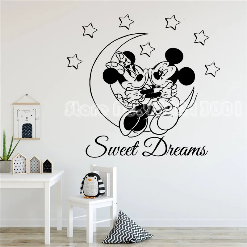 Милые сны Минни Маус луна звезды стикер на стену Микки дети мальчики девочки