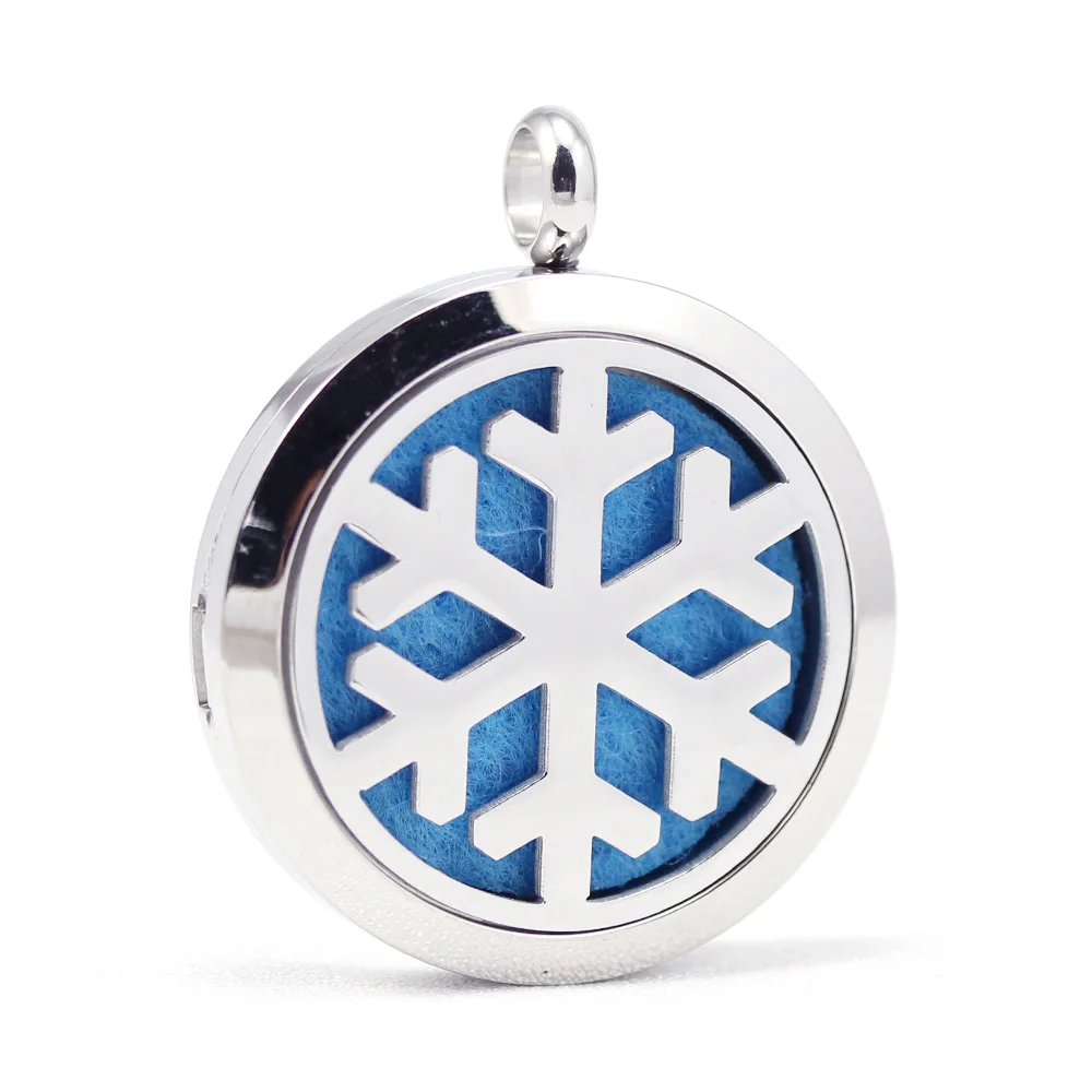 

30mm 316L stainless steel snowflake design aroma aromatherapy essential oil diffuser necklace