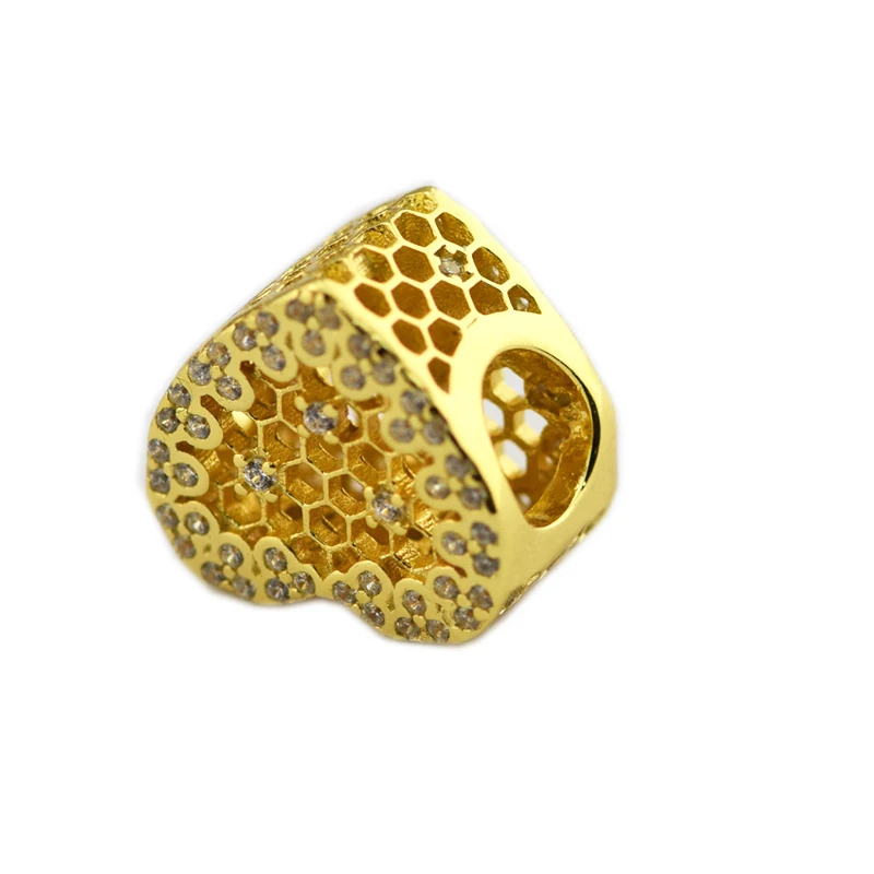 

CKK Silver 925 Jewelry Fits Pandora Bracelets Gold-Plated Honeycomb Lace Charms Original Sterling Silver Beads