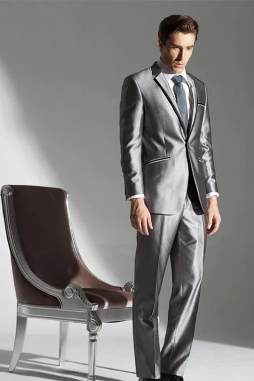 

Custom Made Groom wedding dress Han edition Silver Gray banquet host cultivate one's morality suit (Jacket+Pants+tie)