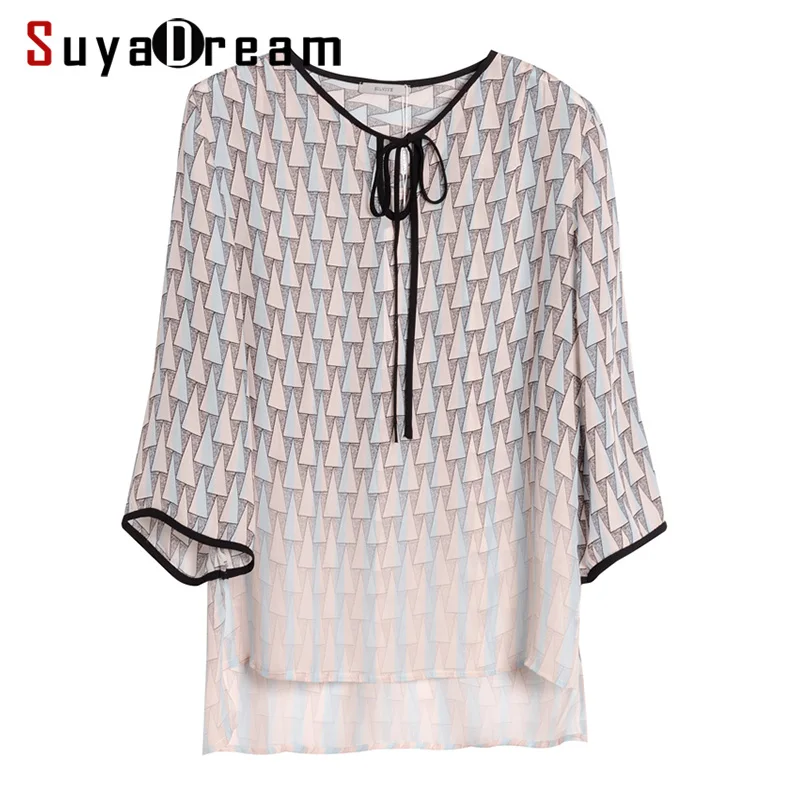 Женская блузка из 100% натурального шелка креповая блуза с 3/4 рукавами и принтом