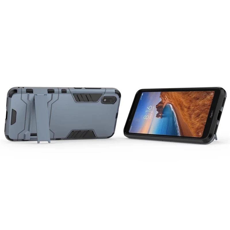 Luxury Armor Shockproof Case For Xiaomi Redmi 7A Phone Back Cover 7 2 in 1 Silicone &amp Plastic Stand |