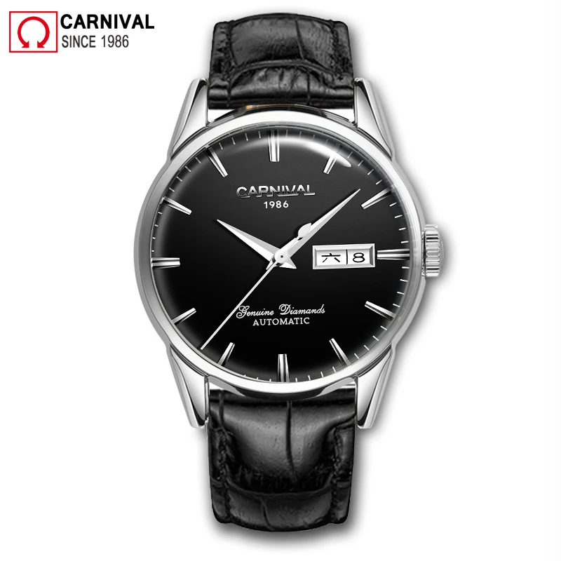 

Carnival Mechanical Watches Fashion Automatic Watch Men 30M Waterproof Mens Clock Vintage Leather Strap Wristwatch kol saati