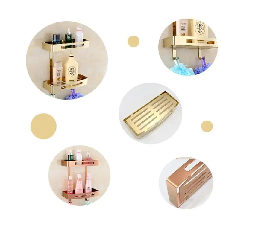 

Wall Mounted Gold 304 Stainless Steel Square Bathroom Soap Dish Bath Shower Shelf Bath Shampoo Holder Basket Holder Corner shelf