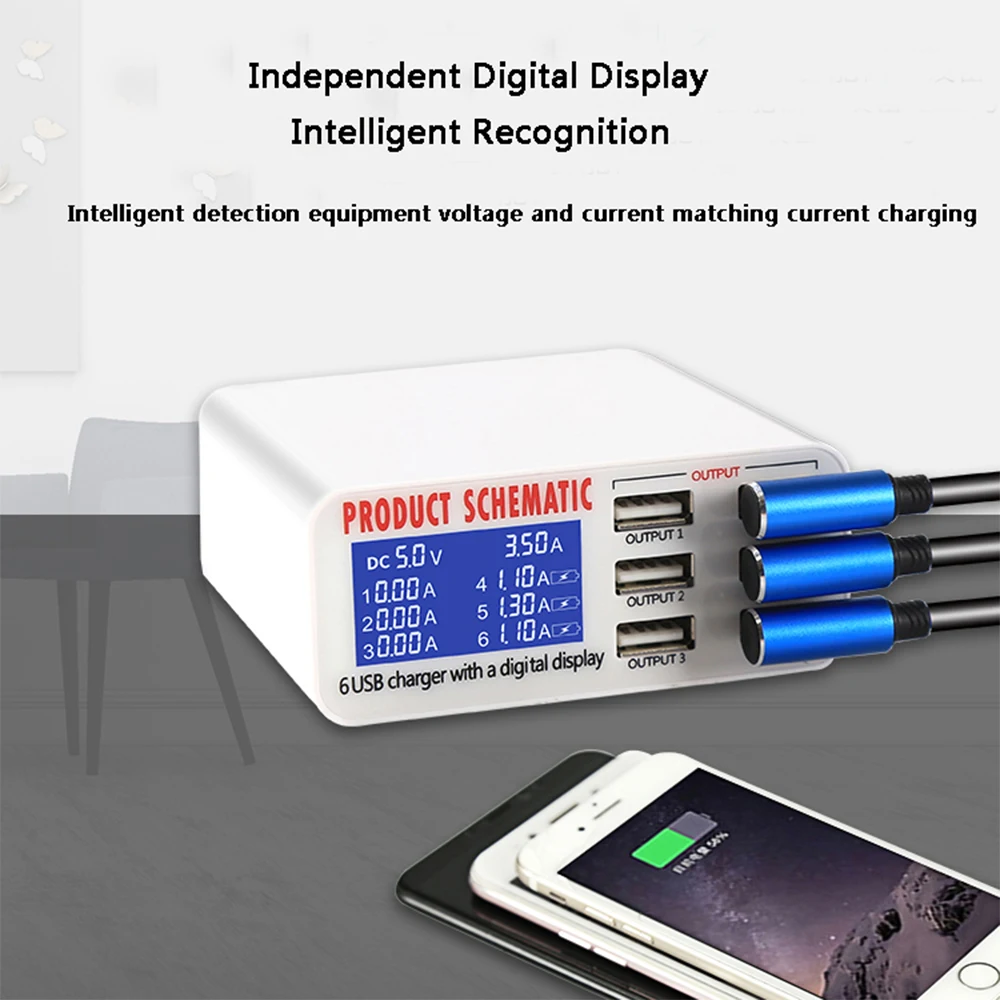 Умная зарядная станция с 6 USB портами и цифровым дисплеем|Наборы ручных