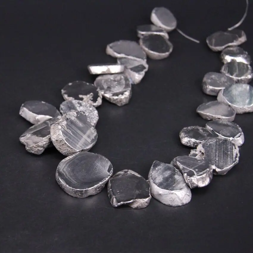 Approx26PCS/strand Топ пробуренный Серебряный Титан необработанные Агаты плиты в произвольной форме ломтик бусины, драгоценный камень Самородок Подвески для изготовления ювелирных изделий