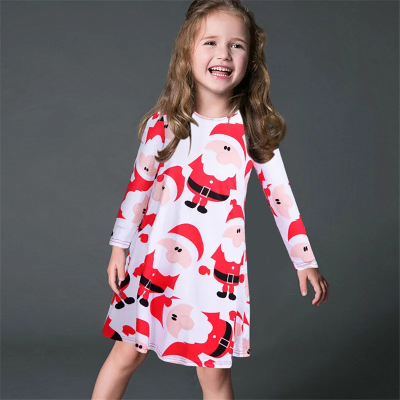 

ELSVIOS 2018 Women Christmas New Year Festival Dress Santa Claus Print O neck Dress Long sleeve snowman Snowflake Vestidos S-5XL