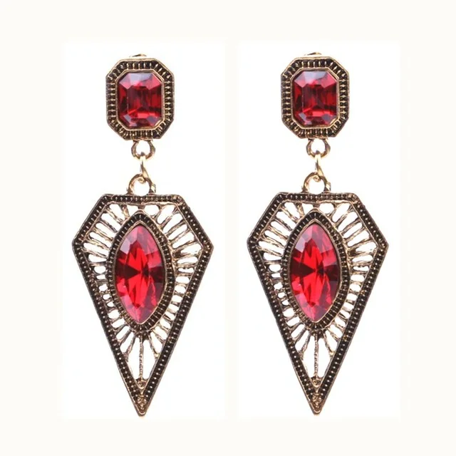 EB2151 Red Crystal Water Drop Earrings CZ Vintage Geometric Gold Square Exaggerated Long Dangle Earrings for Women Brincos Party Jewelry - Окраска металла: EB2151 Red