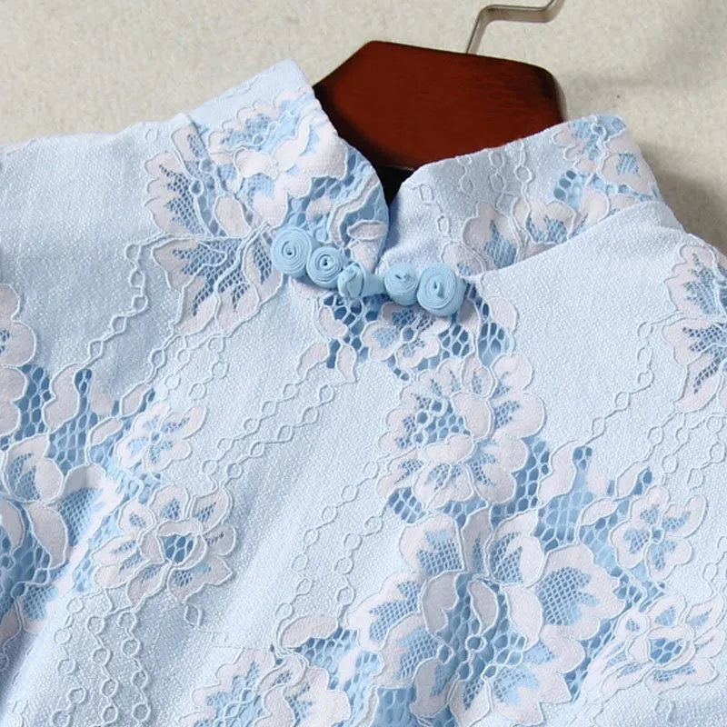 2019 летнее кружевное синее платье-труба в китайском стиле | Женская одежда