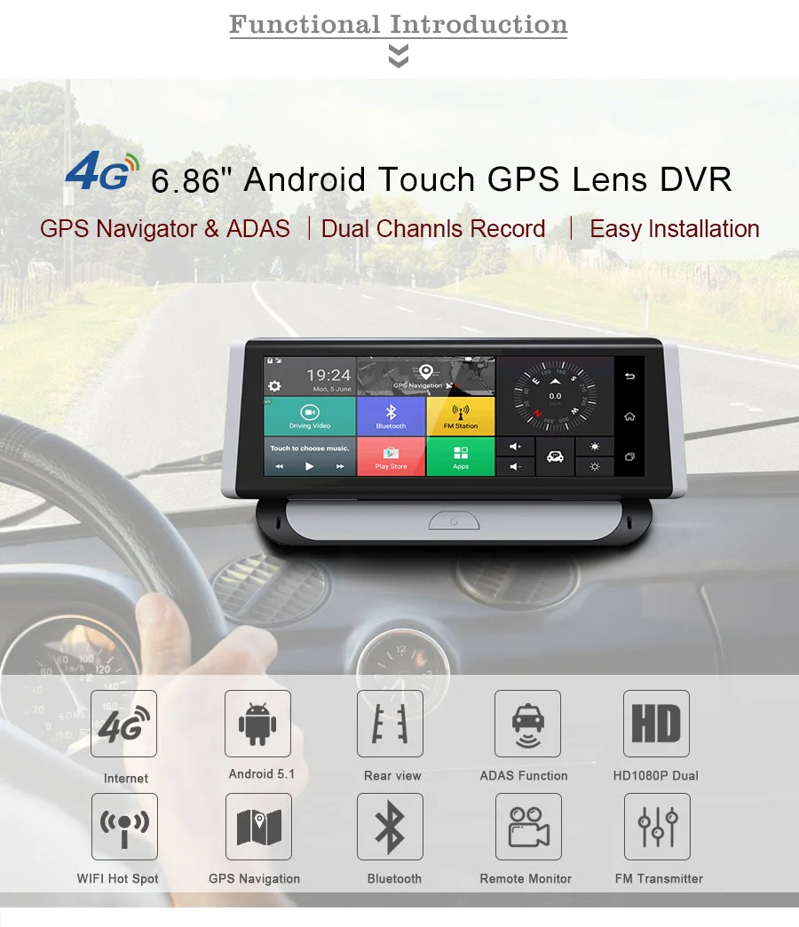 Anfilite 10 шт. 6 86 &quot3G/4G Android автомобильный видеорегистратор 1080P GPS навигация ADAS Full HD