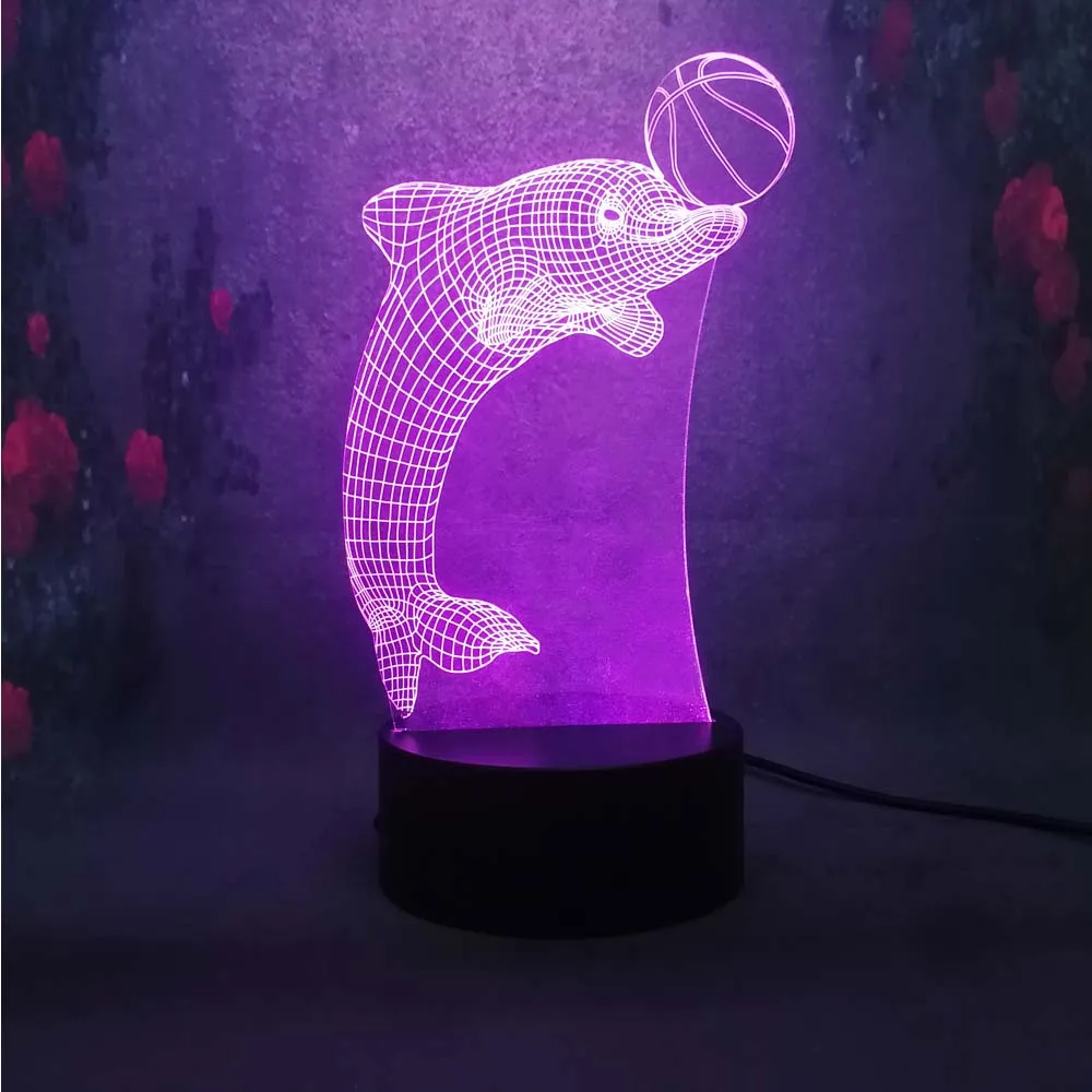 Милая рыбка Дельфин баскетбольная фигура малыш спящий Lampara 3D ночник светодиодный