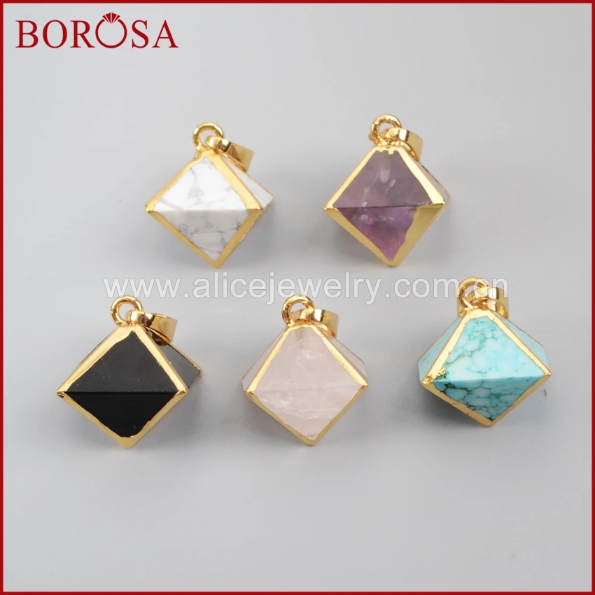 BOROSA 10 шт./лот Drusy золотой цвет пирамида ТОЧКА множество камней граненые Подвески