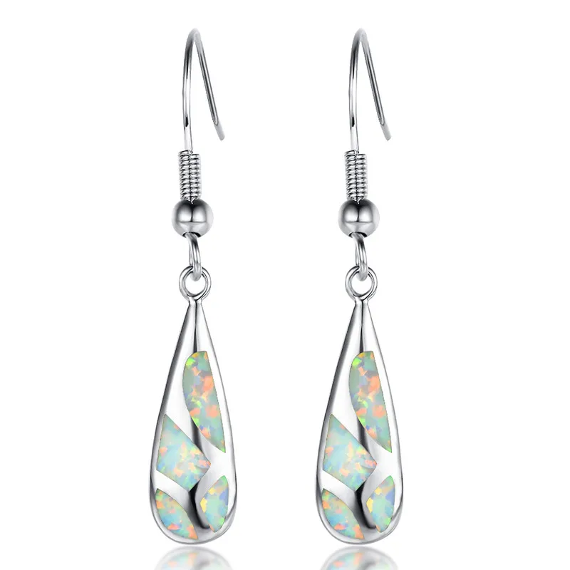 White Opal Роскошный стиль капли слез из камня Синий Белый огненный опал серьги для женщин 925 пробы заполненные серебром длинные висячие Висячие серьги ювелирные изделия - Окраска металла: White Opal