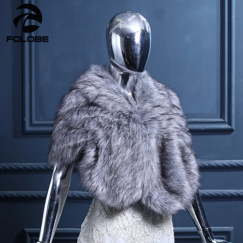 FOLOBE Fashion Grey Faux Fur Wedding Cape Warm Female Wraps Shawl For Evening Party Prom Women Winter Shawls |