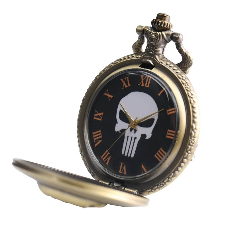 

Steampunk Skull Quartz Pocket Watch Analog Full Hunter Necklace Pendant Chain Watches Roman Numerals Clock for Men Women Kid's