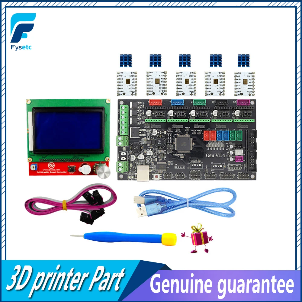 Gen V1.4 3D комплект принтера с доска + TMC2100/TMC2130/TMC2208/DRV8825/A4988 12864 Графический ЖК