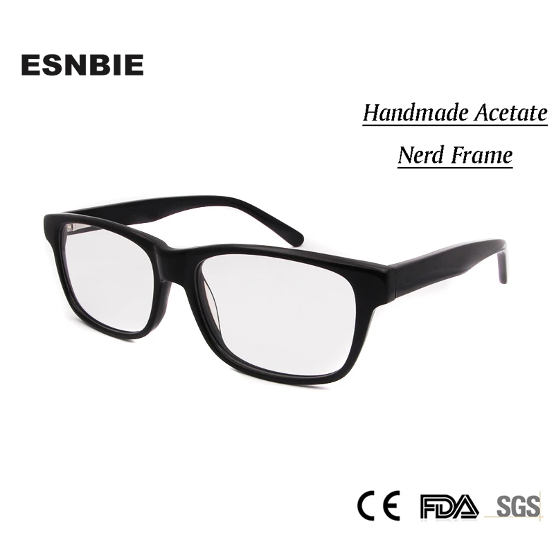 

High Quality Nerd Glasses Black Frame Men Clear Lens Handmade Acetate oculos de grau Womens Mens Unisex Prescription Eyewear
