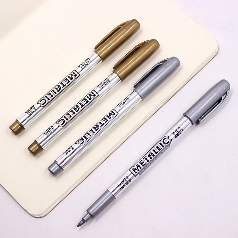 2 Pcs Paint Pen Metal Color Technology Gold And Silver 1.5mm Up Student Supplies MP550 Marker | Канцтовары для офиса и дома