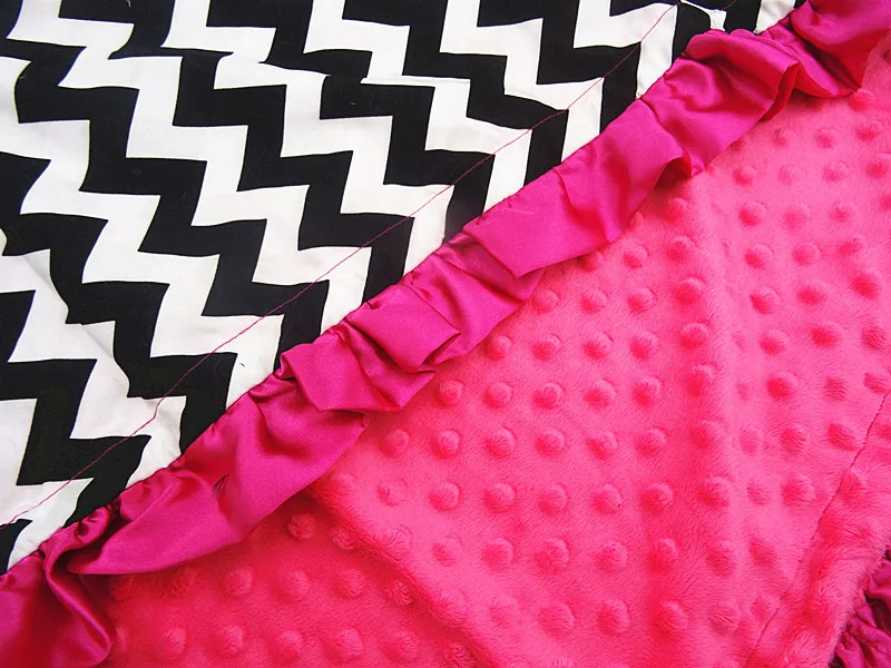 Baby Blanket Black Chevron Minky With Hot Pink Dots Minkee Satin Ruffled | Мать и ребенок