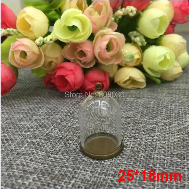 

freeshipping wholesale 50set/lot 25*18mm Glass Bubble vial glass dome with base blank with top cap set DIY glass bubble no chain