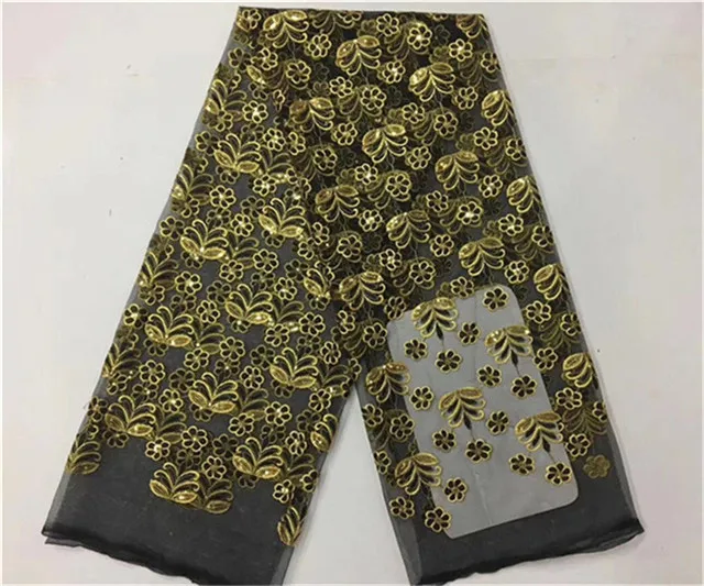 2018 Hot Sell French yellow/Gold Sequins lace fabric High Quality African Tulle Mesh Net Lace /guipure Swiss Fabric | Дом и сад