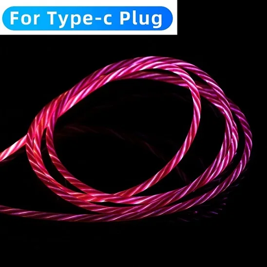 Светодиодный светящийся струящийся зарядный кабель type C Micro USB для samsung Galaxy S8 S9, usb-кабель для передачи данных, суперзарядка для huawei P20 - Цвет: Rosered For Type-C
