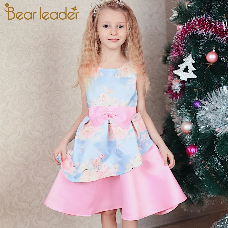 Bear Leader Girls Dresses 2020 New Pearl Flower Party Sleeveless Dress Strap Stripe Princess Bow For 3-8 Years | Детская одежда и