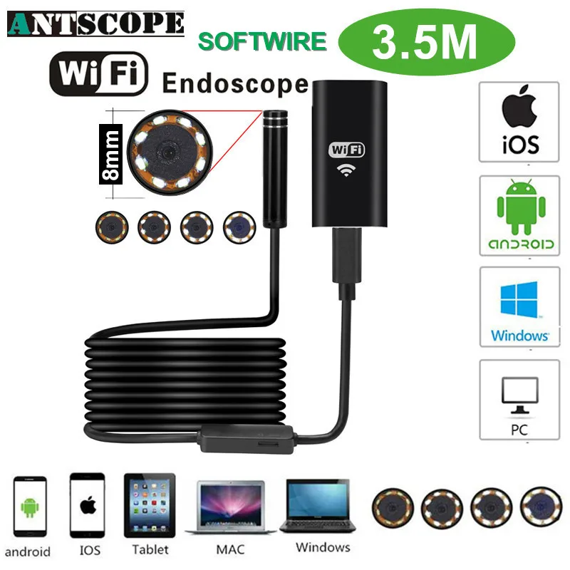 SPCC042C Antscope Wi-Fi 8-миллиметровый эндоскоп с поддержкой 1/2/3,5/5/7/10 M Водонепроницаемый Softwire проводной Android 720P Android iOS Iphone Камера инспекции Endoscopio19 - Цвет: SPCC042C