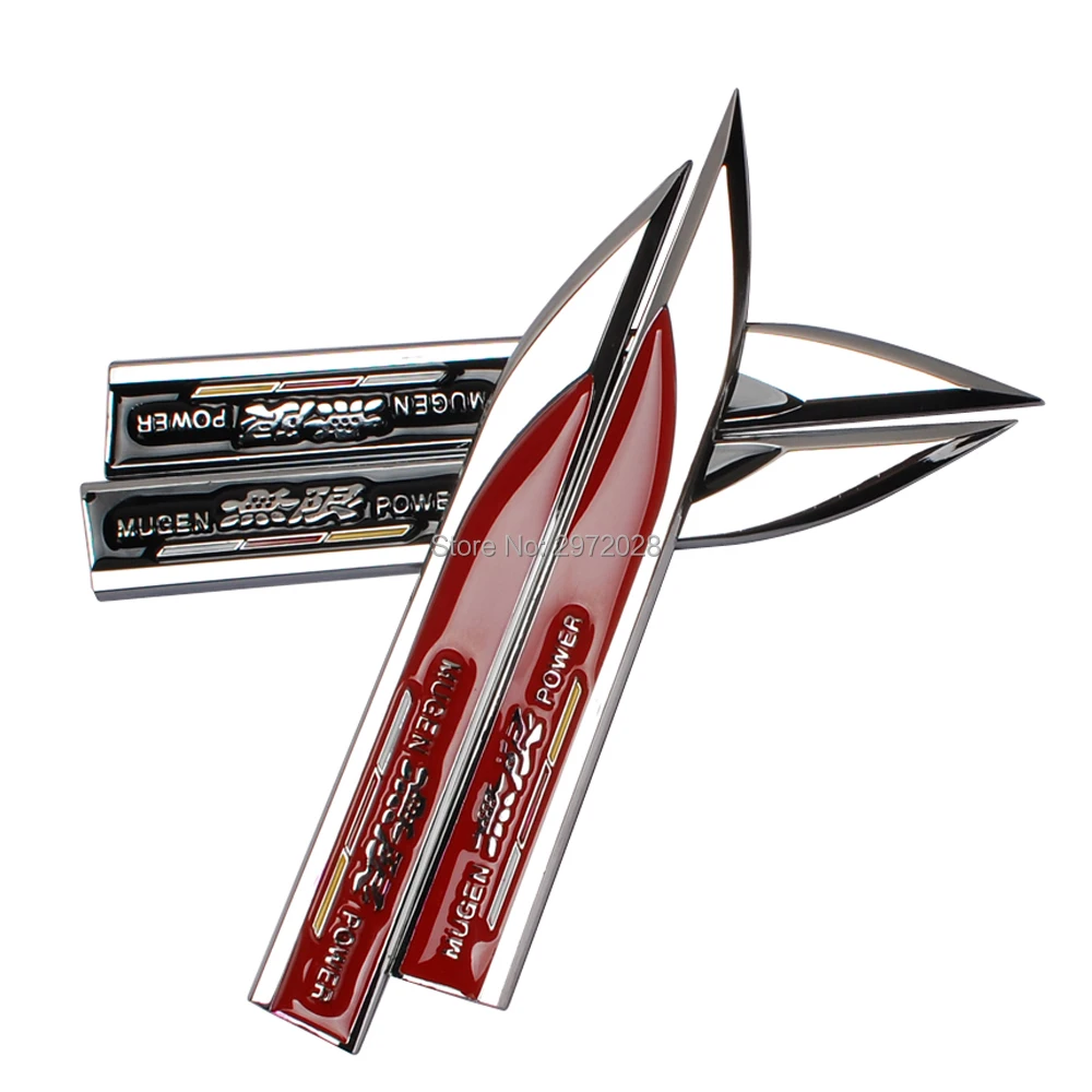 

20 x Fashion Car Styling 3D Body Fender Side Metal Chrome Zinc Alloy Knife Side Emblems Badges Car Accessories For Mugen Power