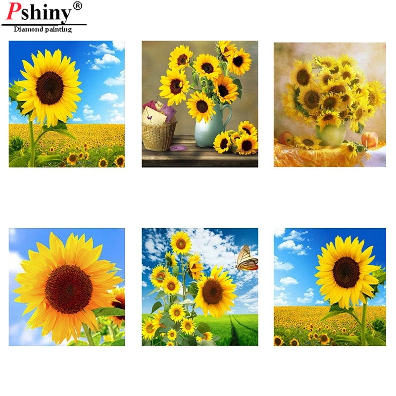 Pshiny 3d DIY картина вышитая бисером Комплект подсолнечника полный круглые стразы