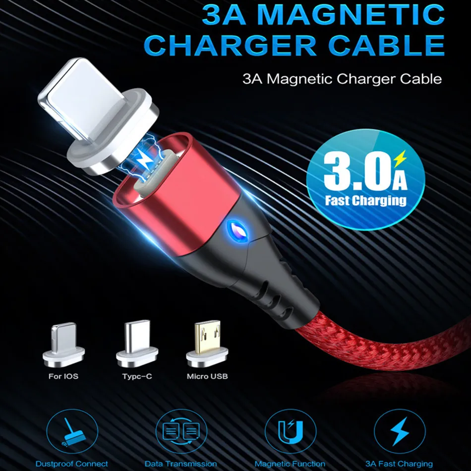 Магнитный usb-кабель для быстрой зарядки, кабель типа C, Магнитный зарядный кабель Micro USB для зарядки и передачи данных, кабель для мобильного телефона для iphone X, Xiaomi, huawei