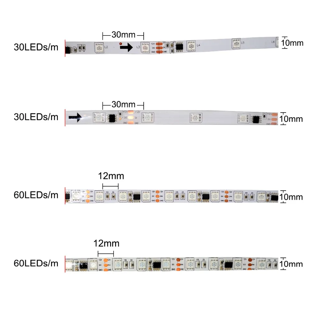 Новый стиль DC12V 5 м/рулон WS2811 Светодиодная лента SMD 5050 RGB 30led/M 60leds/m PCB белый