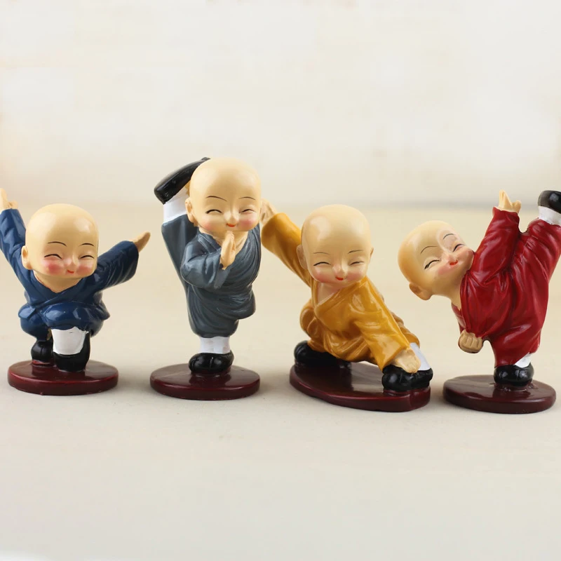 

4 Pcs Car Fashion Decoration Car Ornament lovely Kung Fu Little 7cm Monk auto Accessories Cartoon Monk cute Decorative Dolls