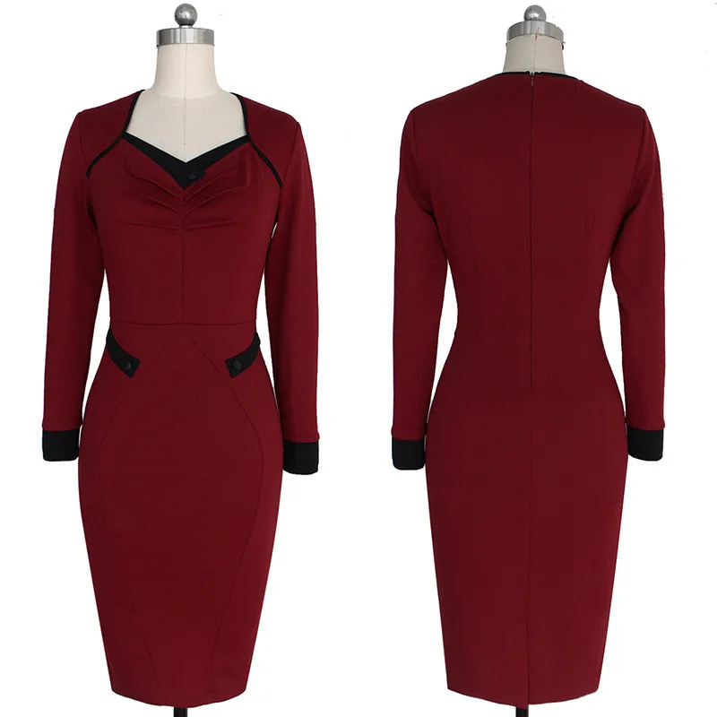 2016 New vestidos Victoria Beckhams Women Dresses Package Hip Office Dress Slim V Neck Long Sleeved Fashion Big size Overalls|fashion women