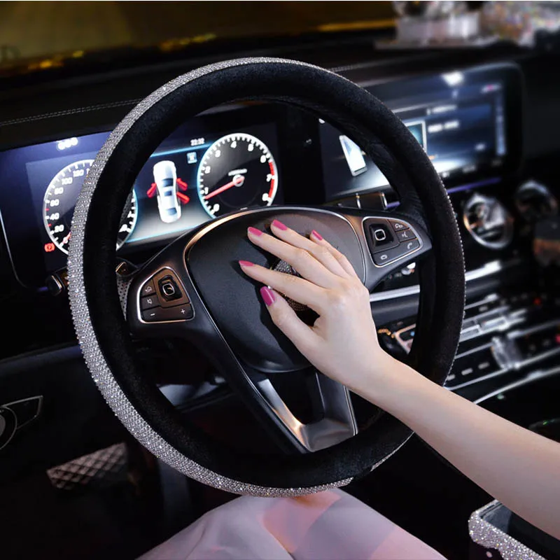 plush fur steering Блестящий хрустальный орнамент, подвеска для автомобиля, стразы для женщин и девочек, пепельница для автомобиля, держатель для телефона, чехол на руль, алмазная коробка для салфеток в автомобиле - Название цвета: plush fur steering